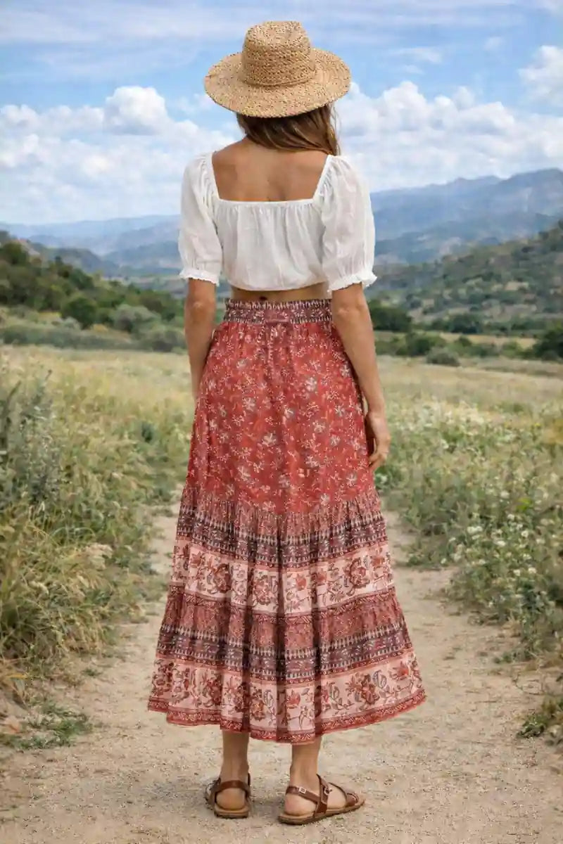 Boho Ethnic Skirt in Red