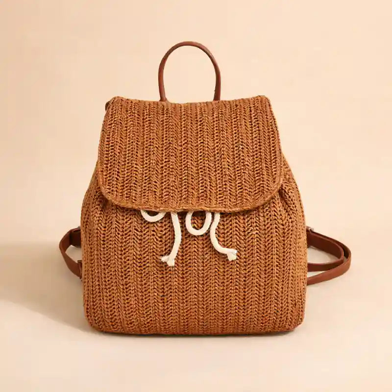 Boho Fashion Straw Woven Backpack