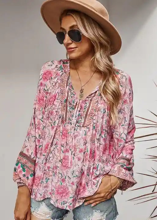 Boho Floral Long Sleeve Tunic