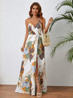 Boho Floral Print Split Maxi Dress