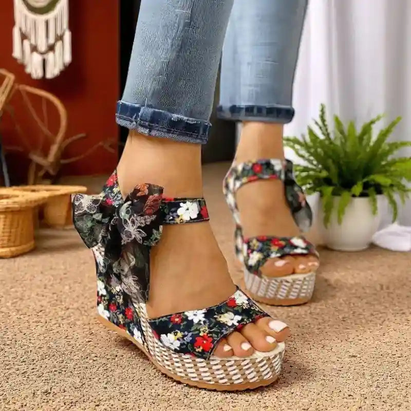 Boho Floral Wedge Sandals