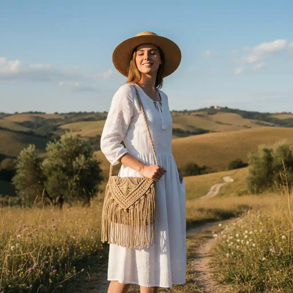 Boho Fringe Bag In Rope