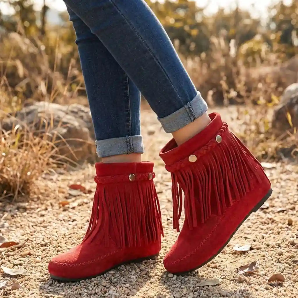 Boho Fringed Braided Boots