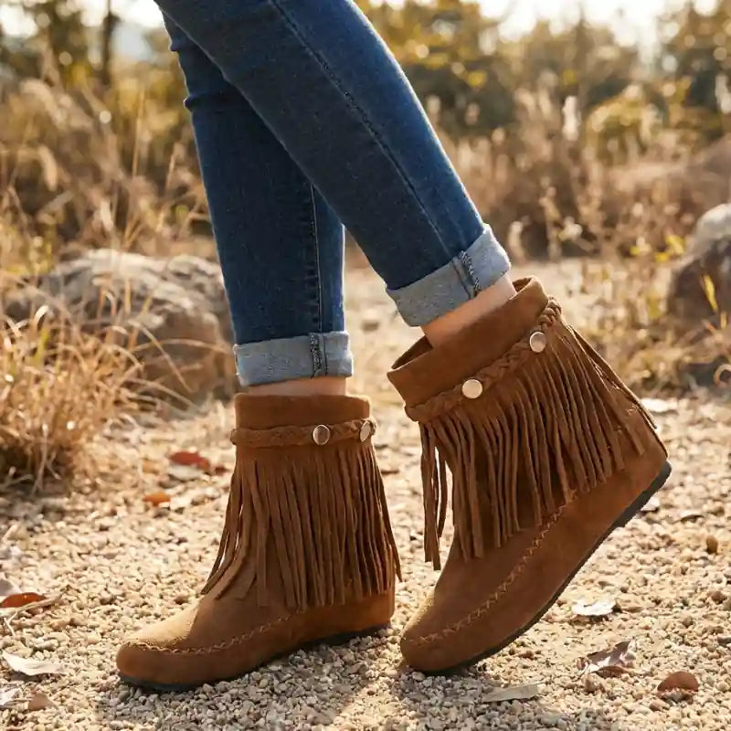 Boho Fringed Braided Boots