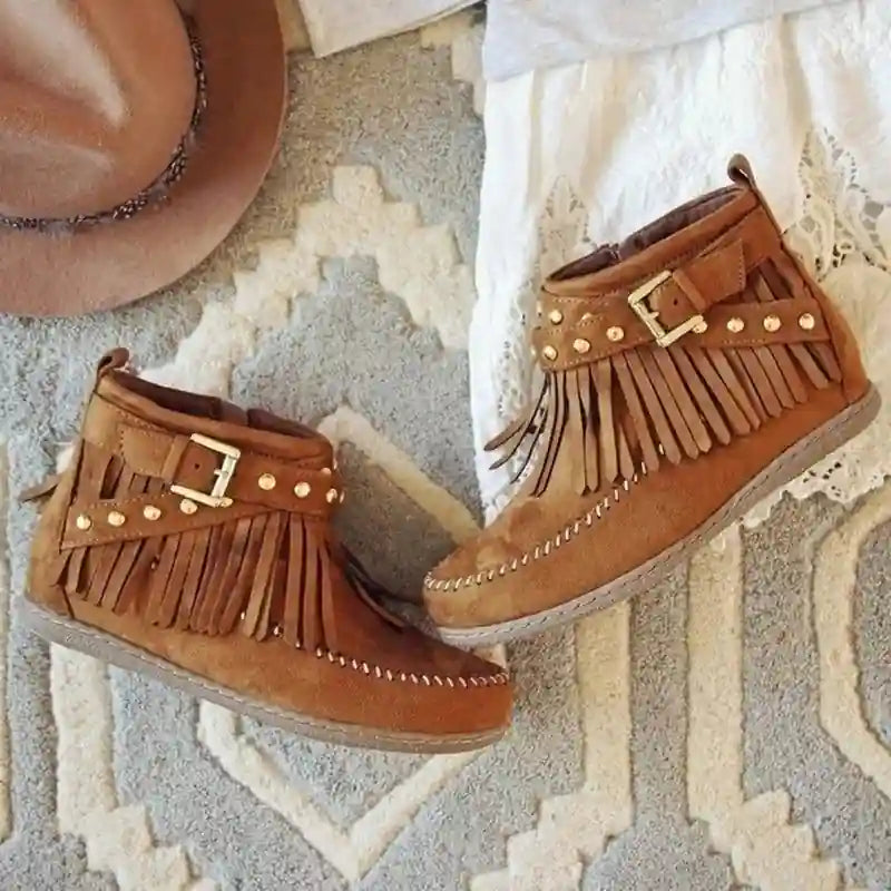 Boho Fringes Stud Boots