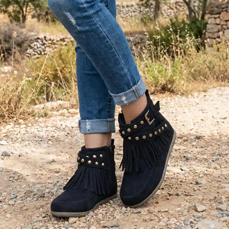 Boho Fringes Stud Boots