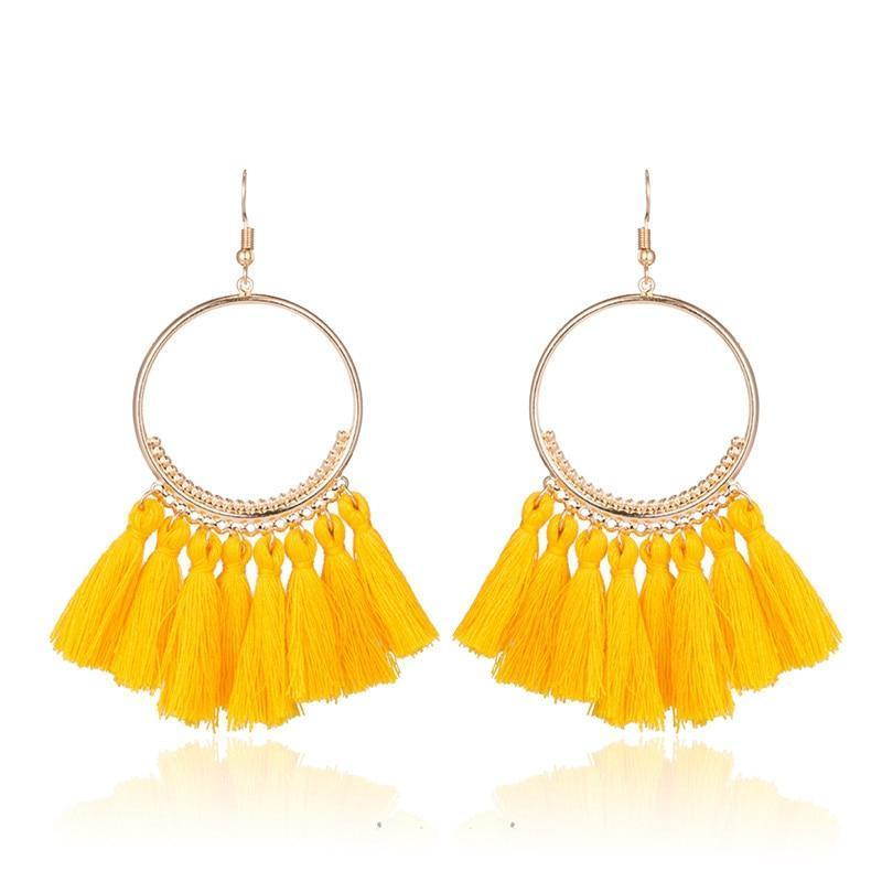 Boho Gold Earrings Pompoms