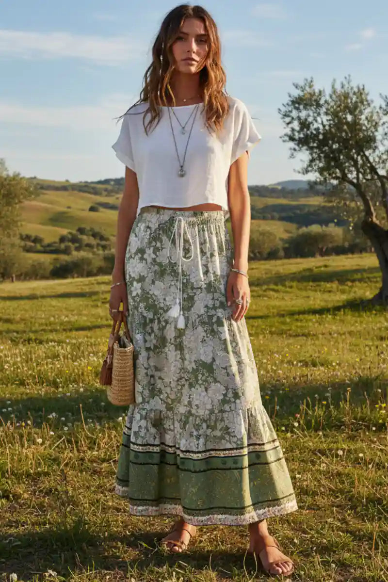 Boho Green Maxi Skirt