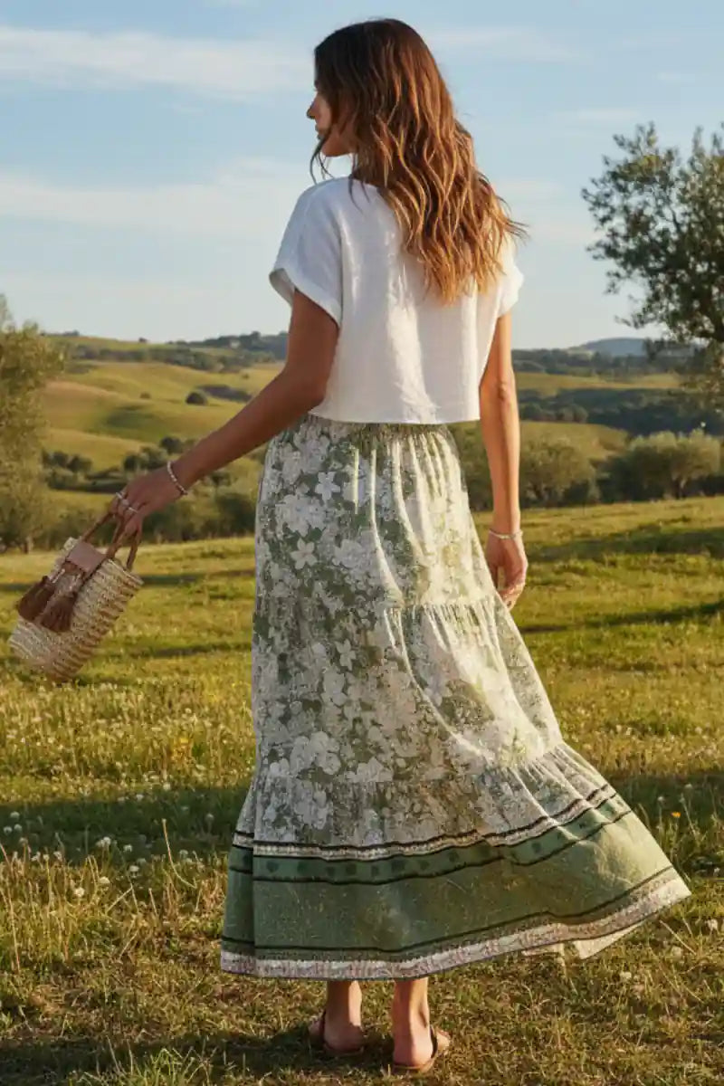 Boho Green Maxi Skirt
