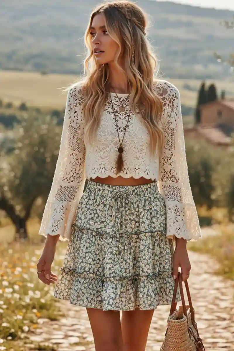 Boho Green Mini Skirt Adelie