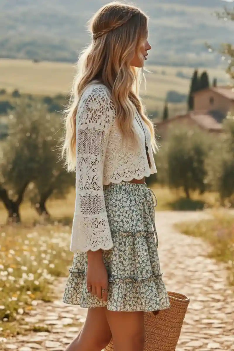 Boho Green Mini Skirt Adelie
