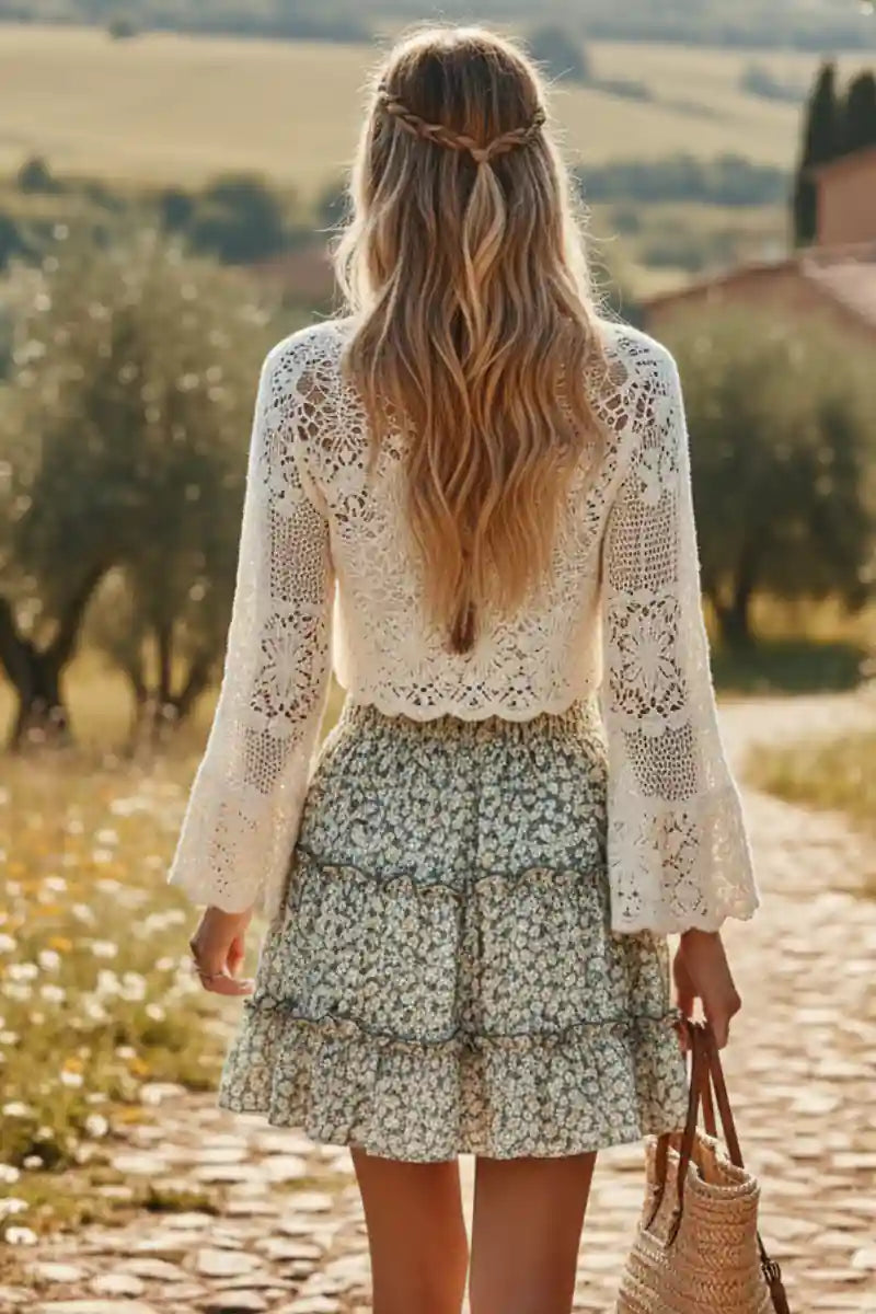 Boho Green Mini Skirt Adelie