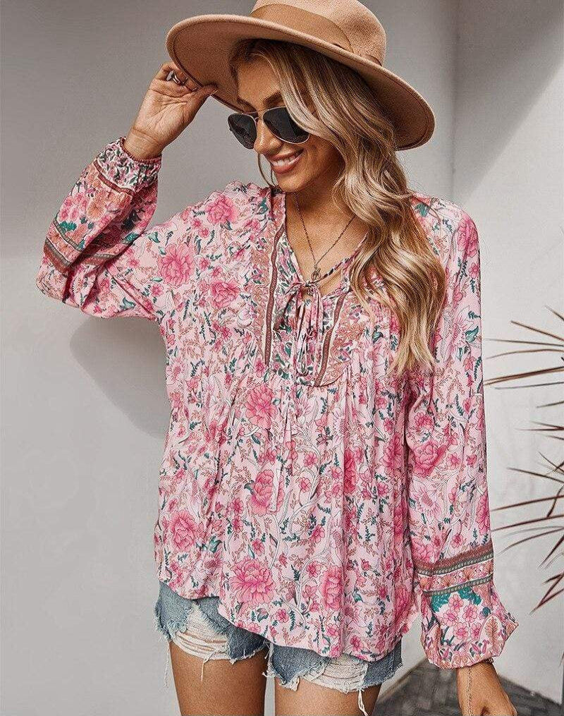 Boho Hippie Blouse in Pink