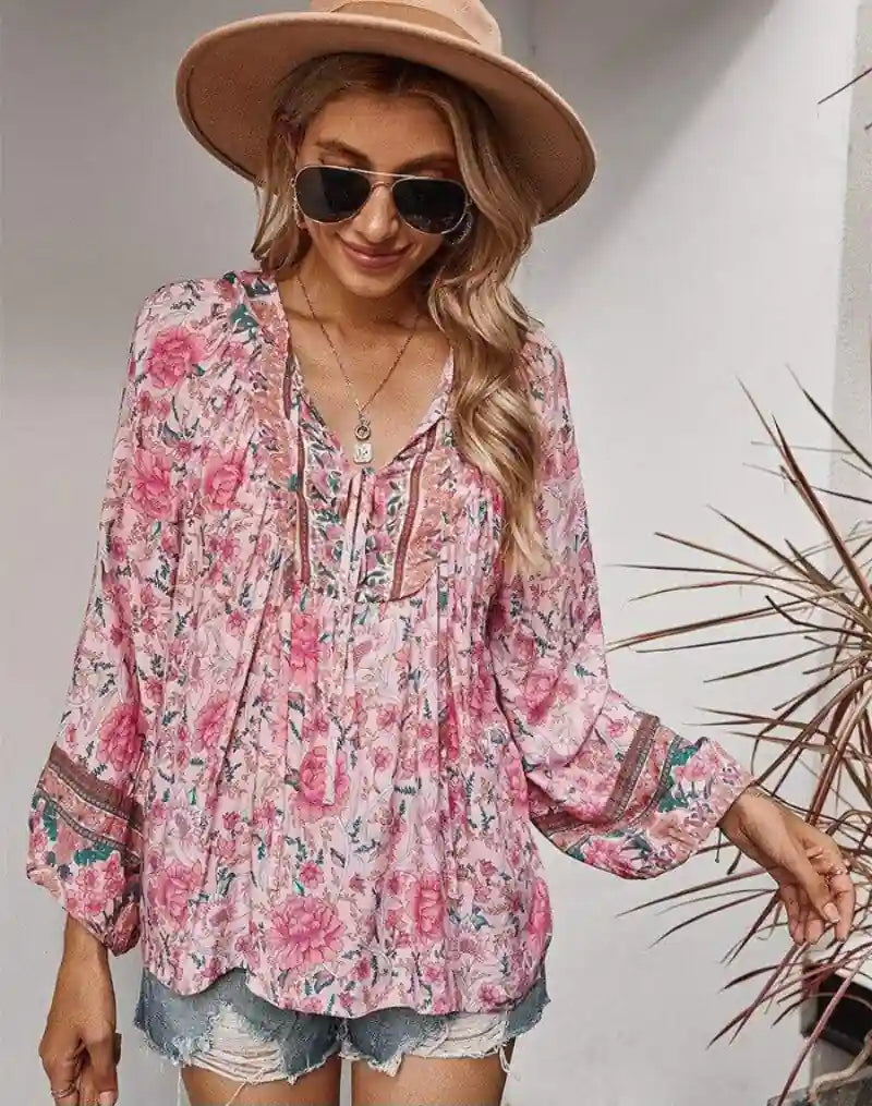 Boho Hippie Blouse in Pink