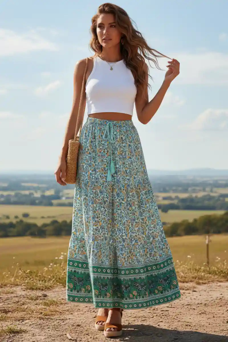 Boho Hippie Floral Print Skirt