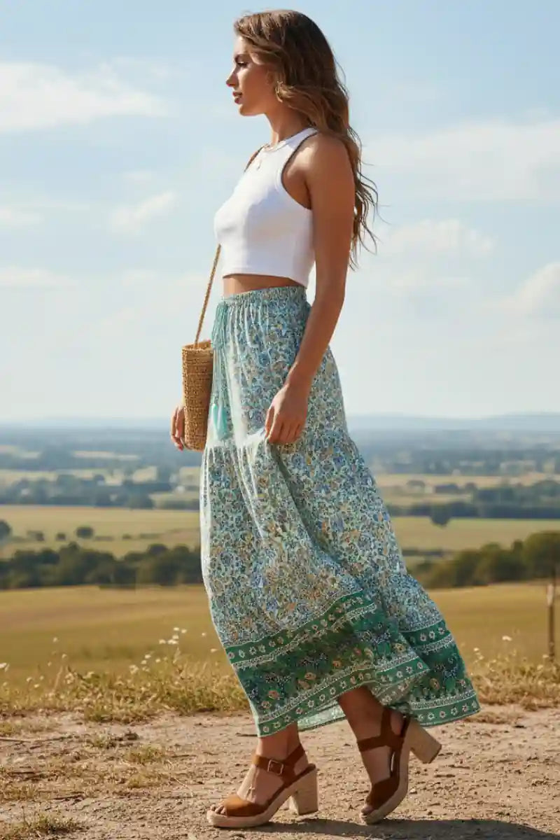 Boho Hippie Floral Print Skirt