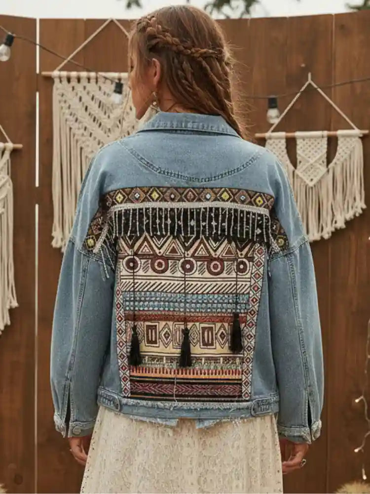 Boho Hippie Light Wash Denim Jacket