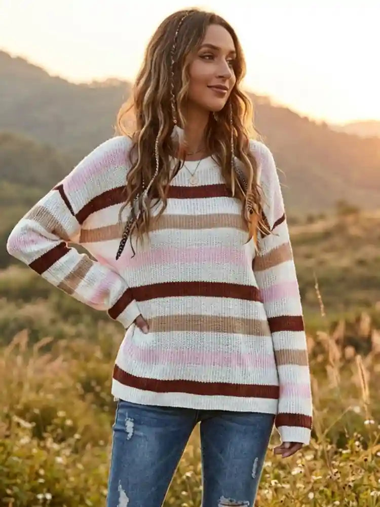 Boho Horizontal Striped Pullover