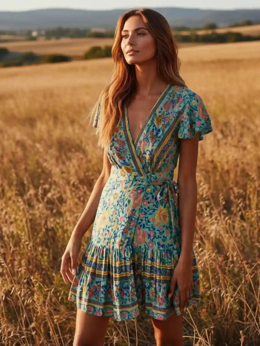 boho chic mini dresses Sweet Bohemian Floral Mini Dress Ivory/Multi / M