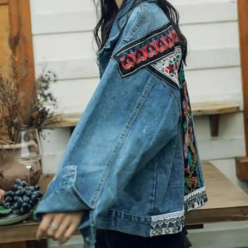 Boho Jacket Denim Aztec Pattern