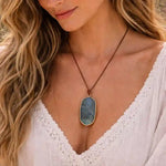 Boho Leather Necklace - Natural Stone Pendant