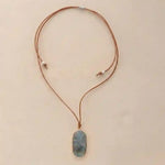 Boho Leather Necklace - Natural Stone Pendant