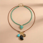 Boho Leather Necklace with Natural Stone