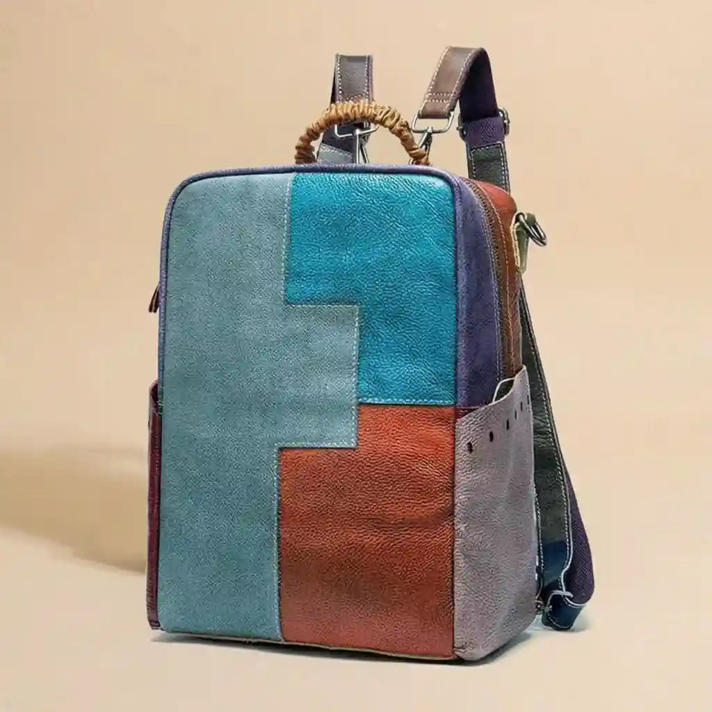 Boho Leather Patchwork Backpack 2-in-1
