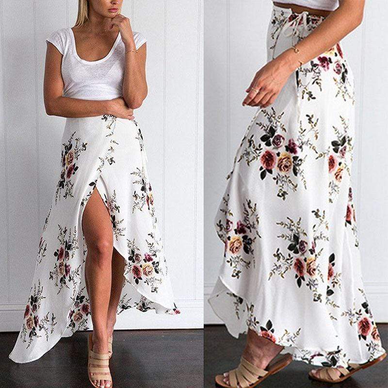 Boho Long Wrap Skirt with a Split and Floral print