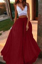 Boho Long & Flared Burgundy Skirt