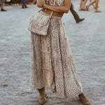 Boho Long brown skirt with floral pattern