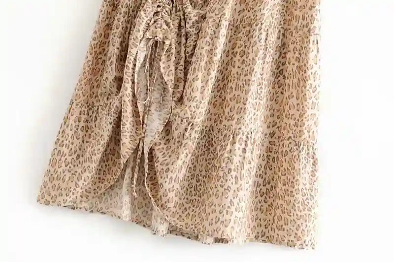 Boho Long brown skirt with floral pattern