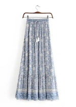 Boho Long flared Skirt blue floral white patterned
