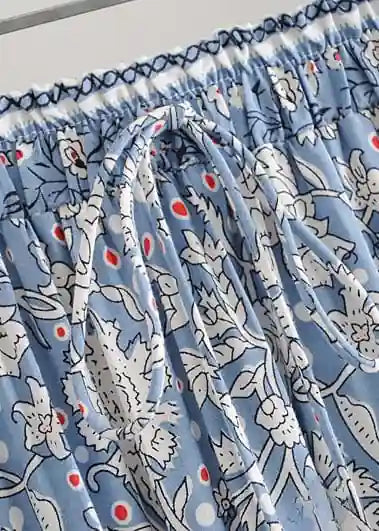 Boho Long flared Skirt blue floral white patterned
