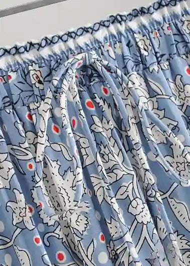 Boho Long flared Skirt blue floral white patterned