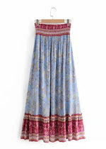 Boho Long flared Skirt with floral pattern elastic waist