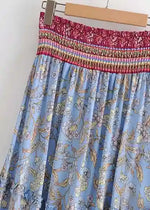 Boho Long flared Skirt with floral pattern elastic waist