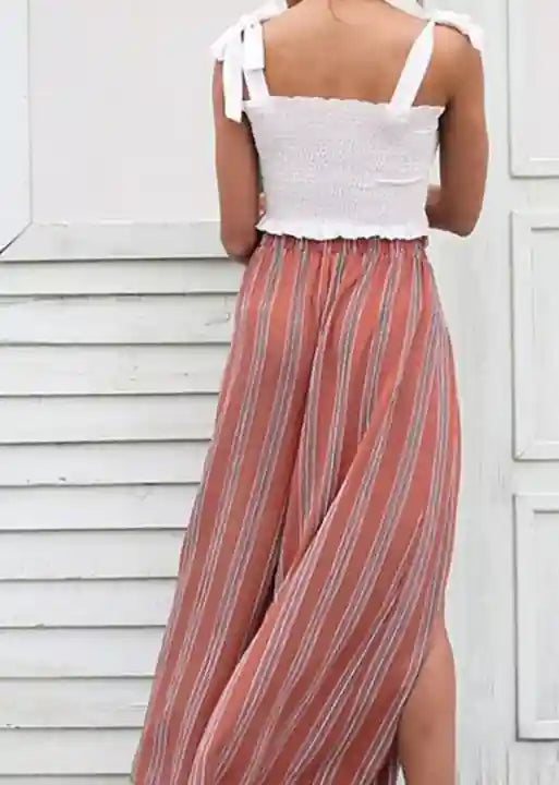 Boho Loose striped Pants with side slit