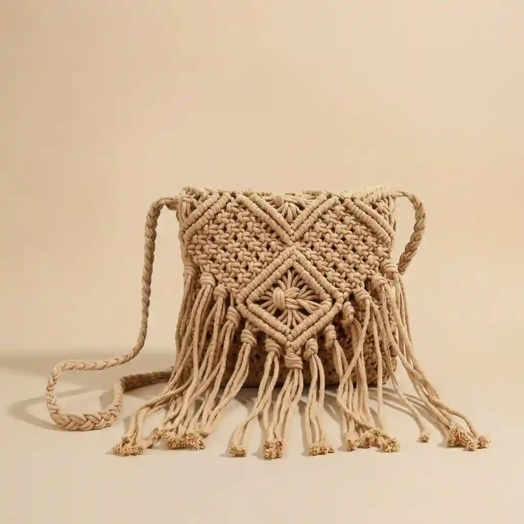 Boho Macrame Fringe Crossbody Bag