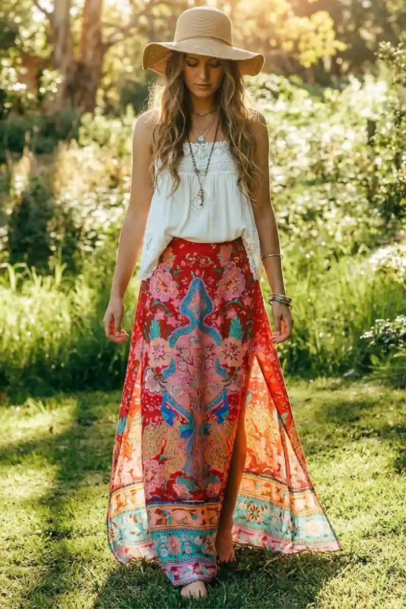 Boho Maxi Skirt with Floral Print