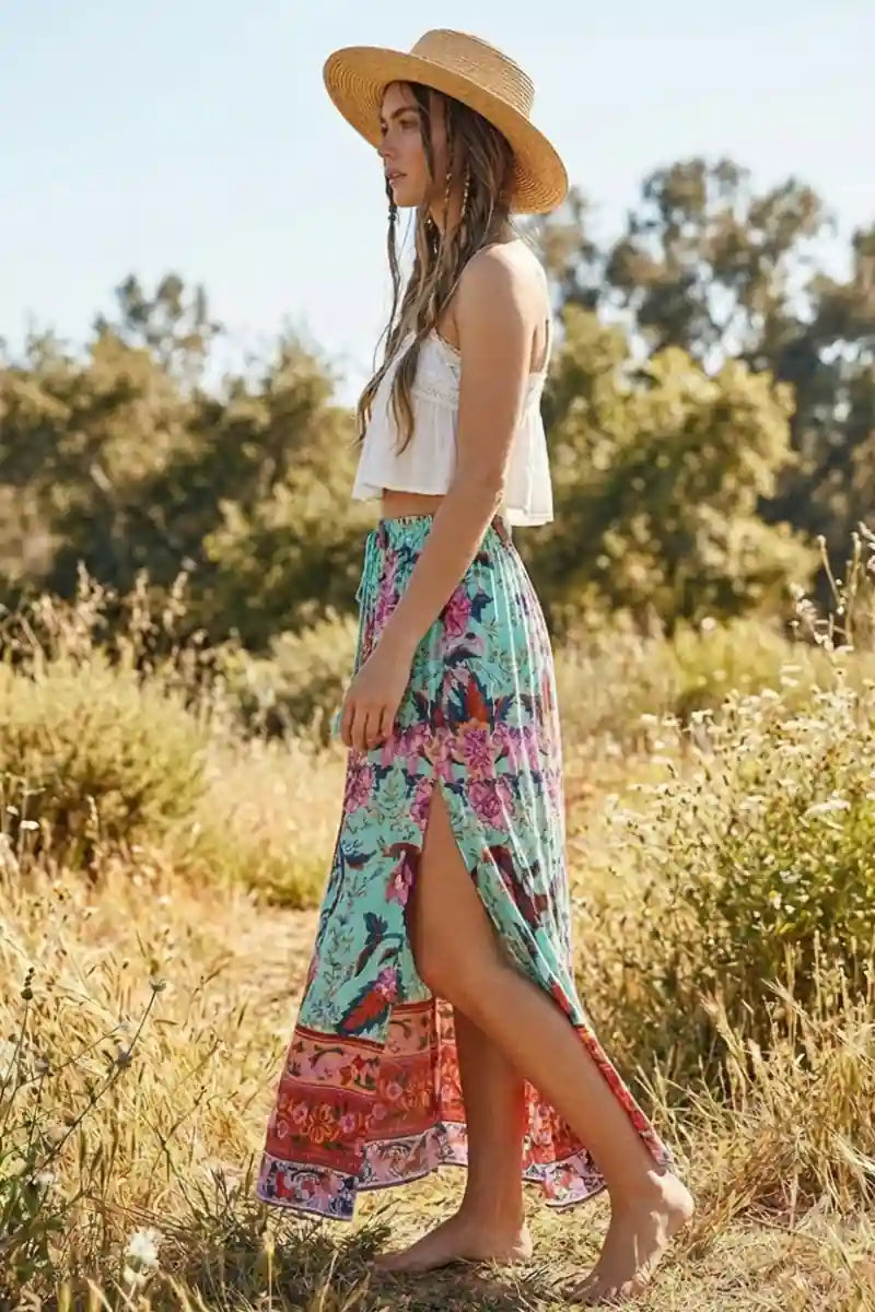 Boho Maxi Skirt with Floral Print