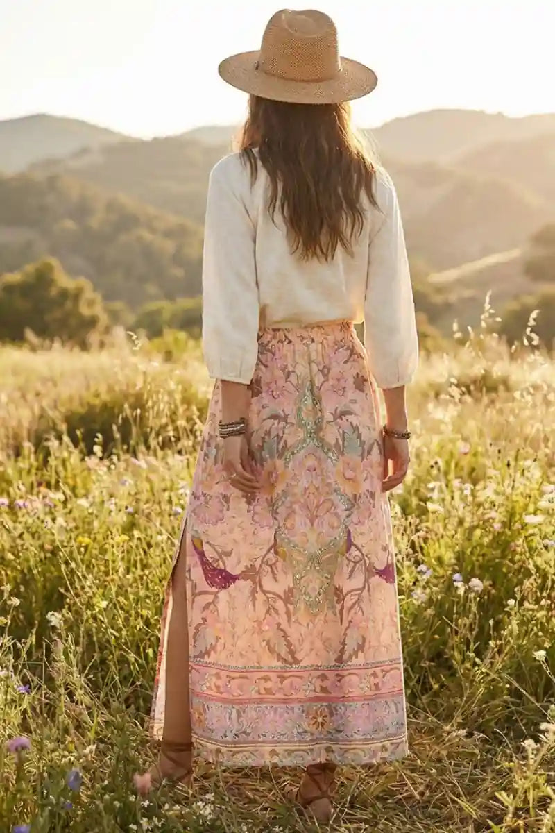 Boho Maxi Skirt with Floral Print