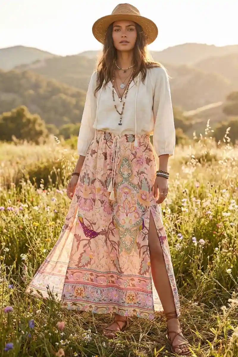 Boho Maxi Skirt with Floral Print