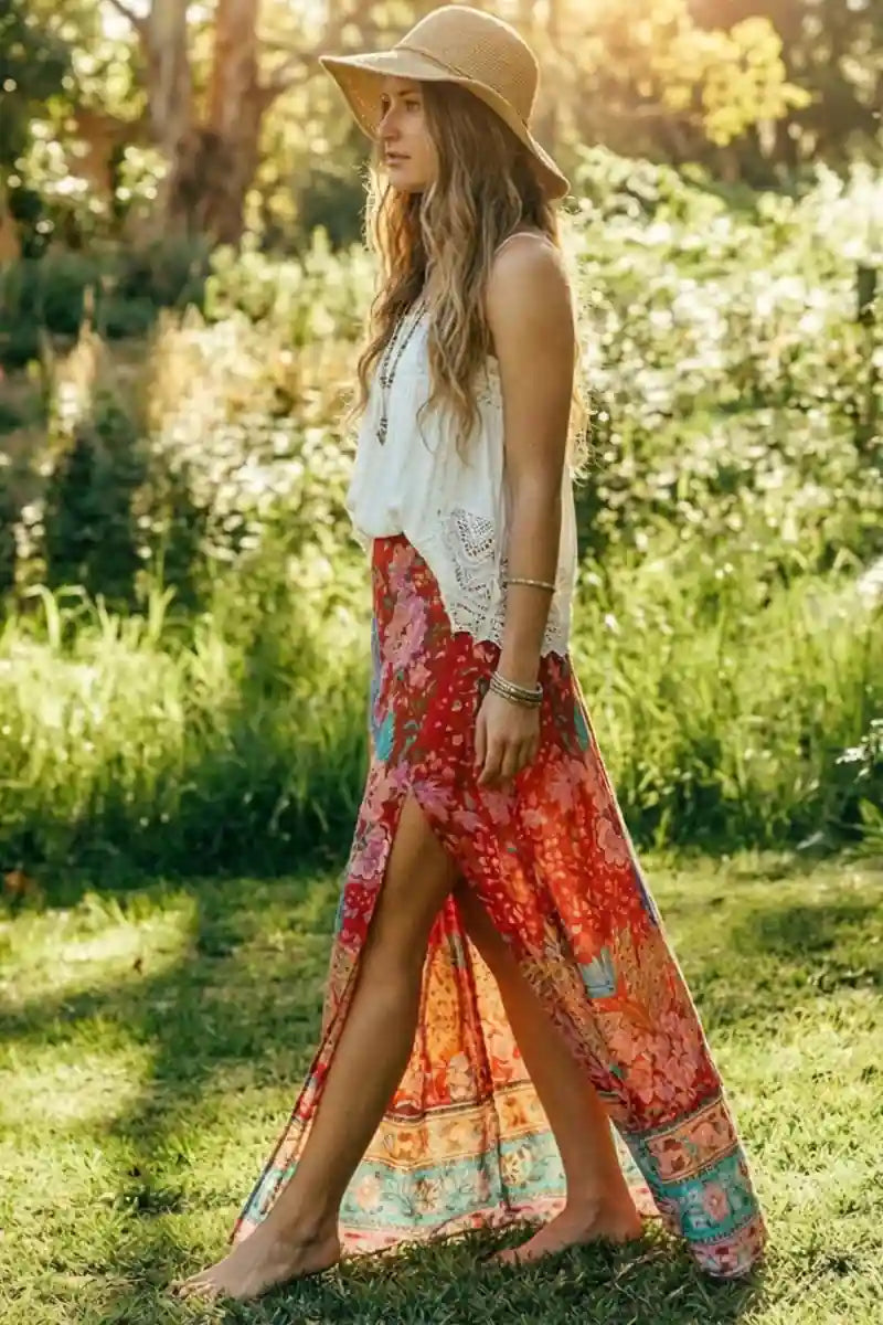 Boho Maxi Skirt with Floral Print
