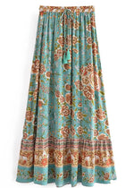 Boho Maxi skirt green floral pattern orange