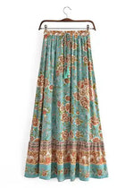 Boho Maxi skirt green floral pattern orange