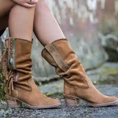 Boho Mid-Long Fringed Boots
