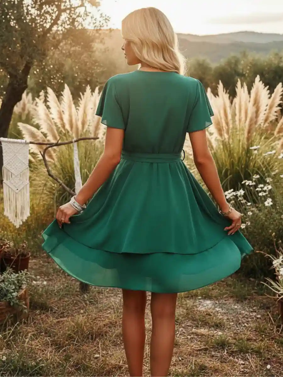 Boho Mini Dress in Emerald Green