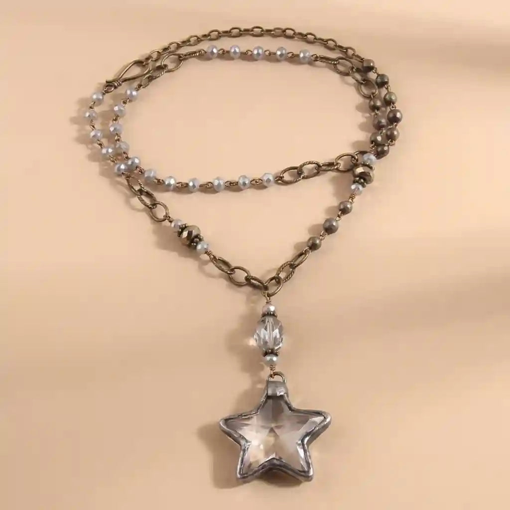 Boho Necklace Long- Crystal Pendant