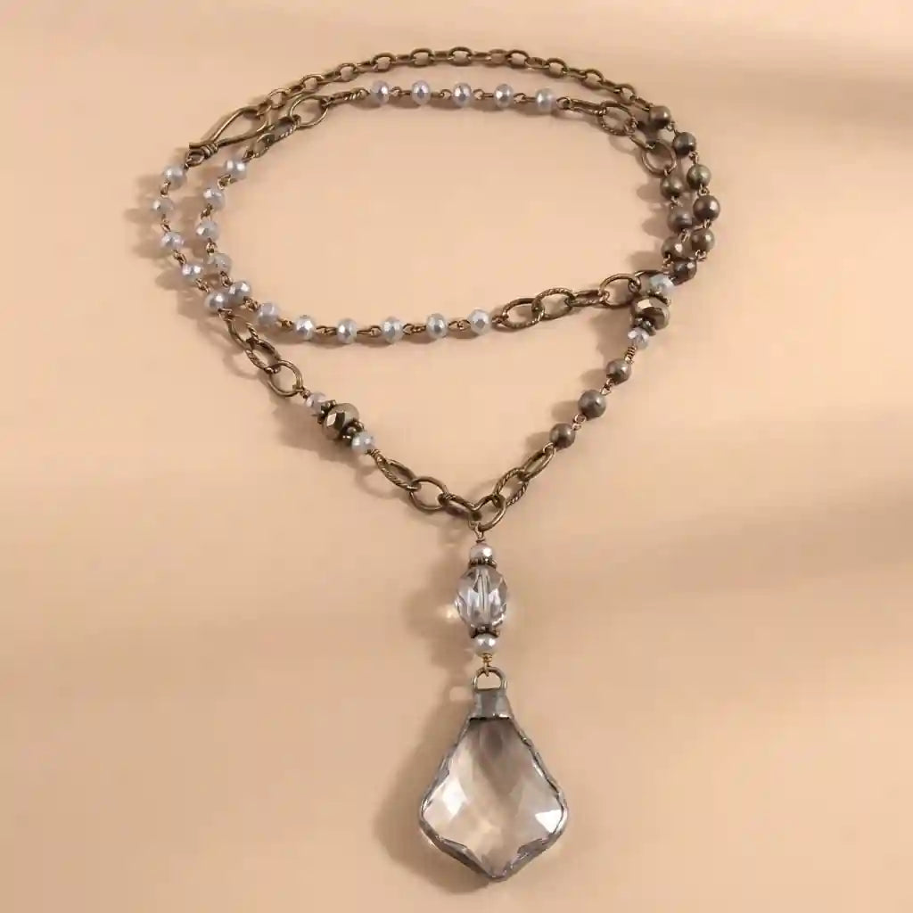 Boho Necklace Long- Crystal Pendant